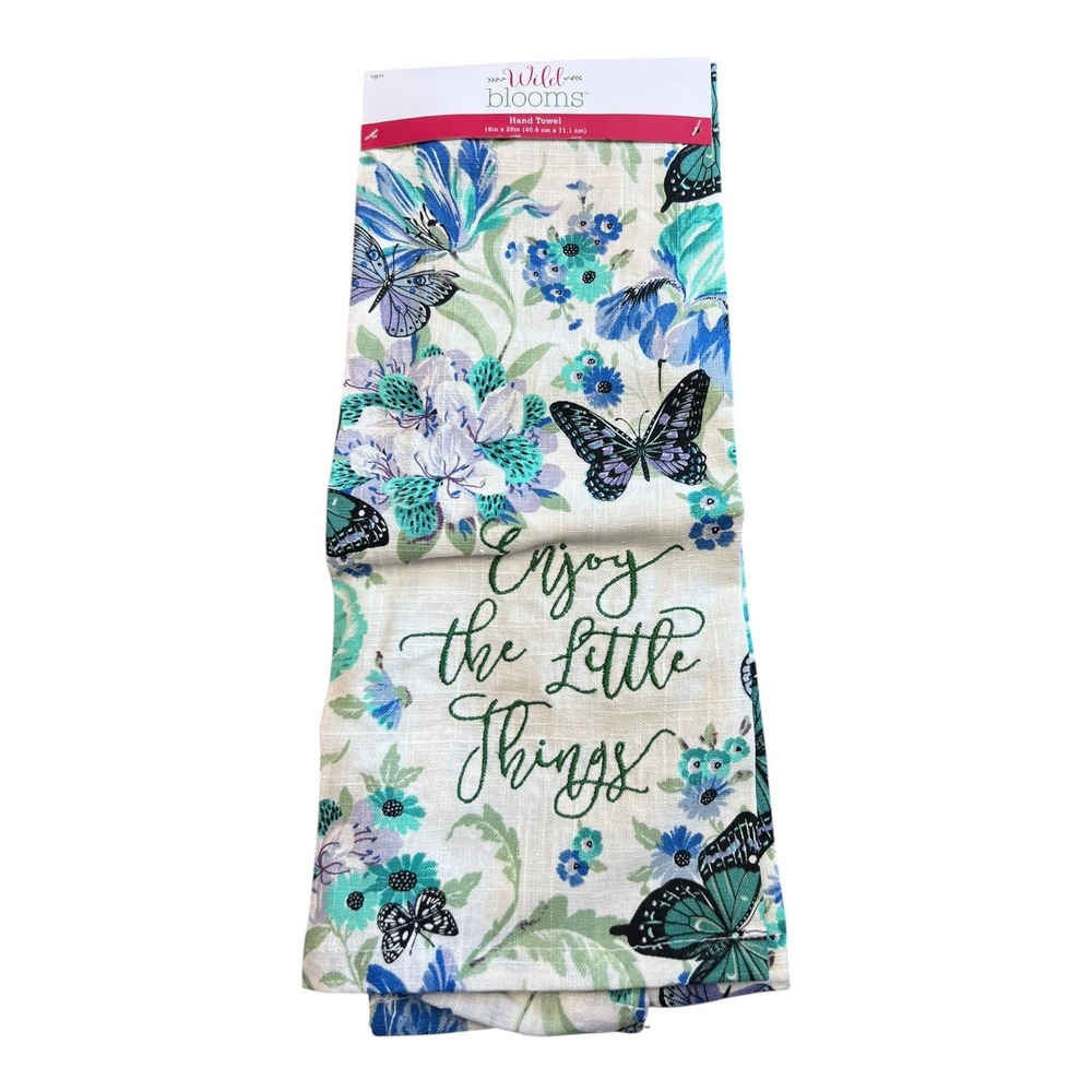 Wild Blooms Hand‎ Towel OS Multicolor Brand New Butterfly Floral Embroidered